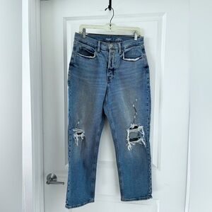OLD NAVY Distressed Curvy Sky-Hi Straight Extra High Rise Size 12 Blue Jeans